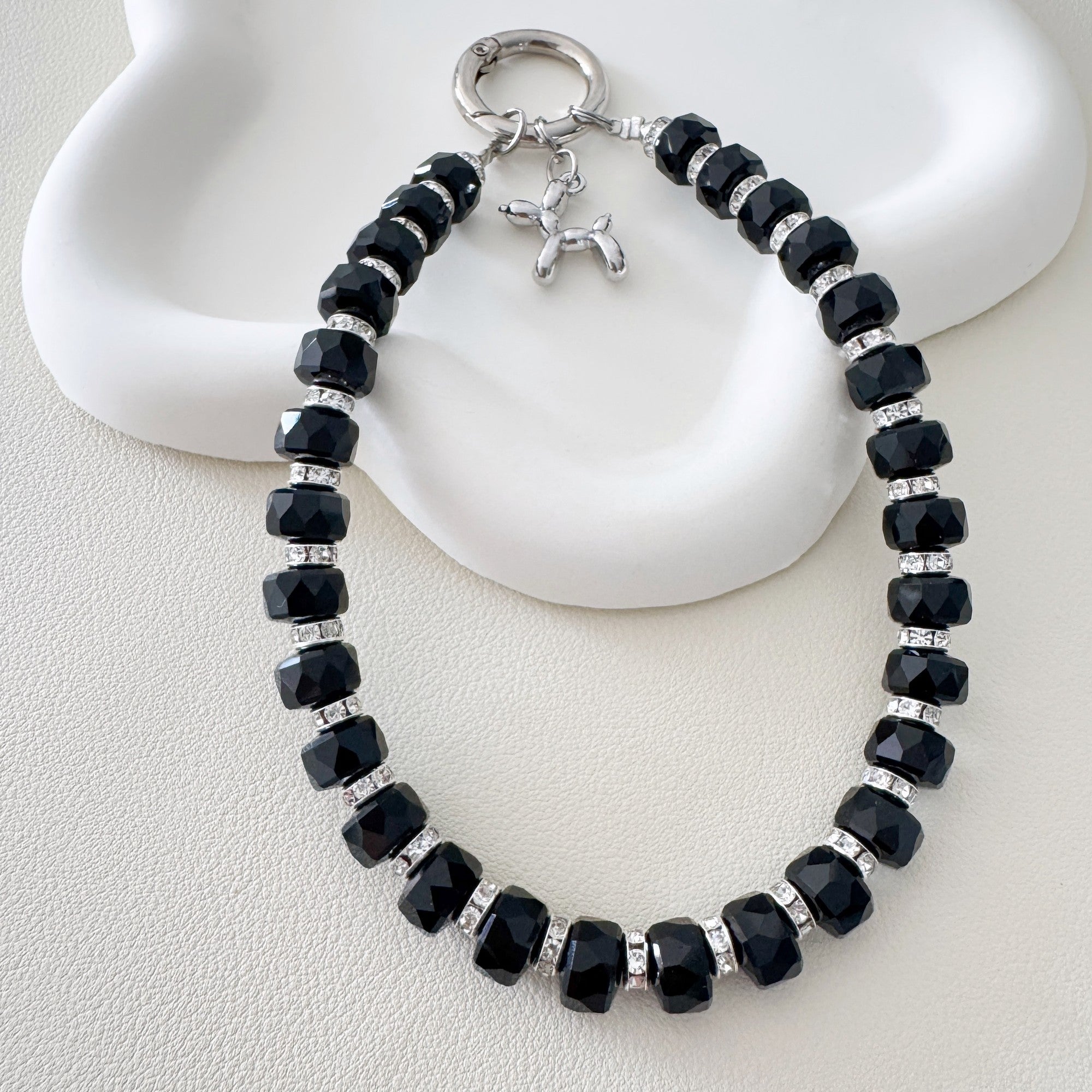 Black Beaded Charm with Silver Detail — Versatile & Elegant Accessory