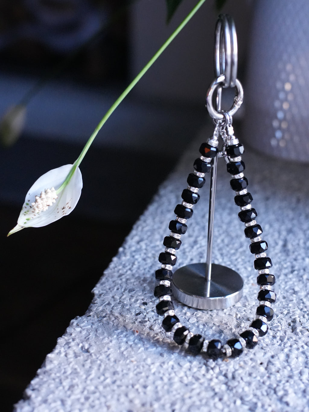 Black Beaded Charm with Silver Detail — Versatile & Elegant Accessory