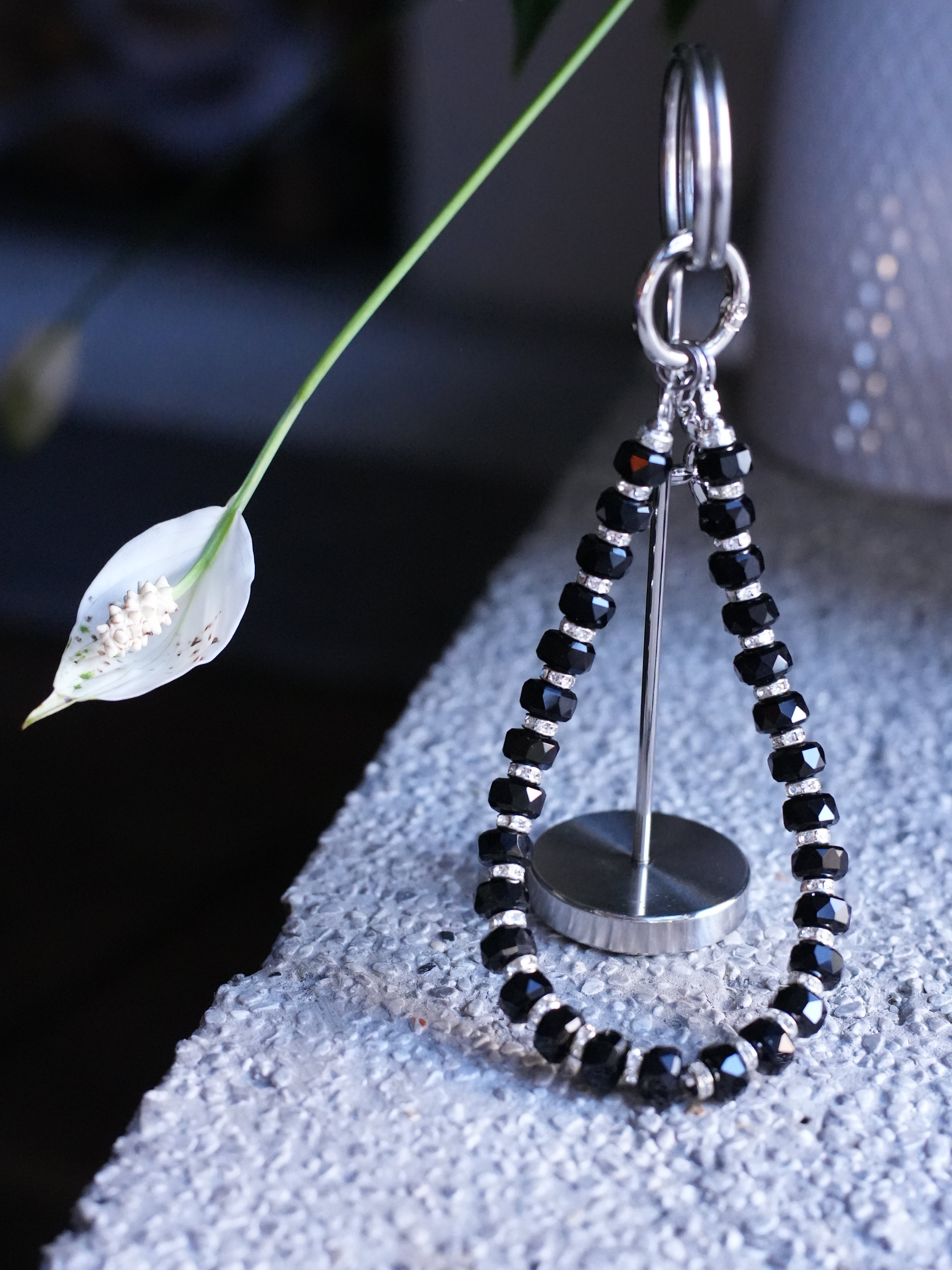 Black Beaded Charm with Silver Detail — Versatile & Elegant Accessory
