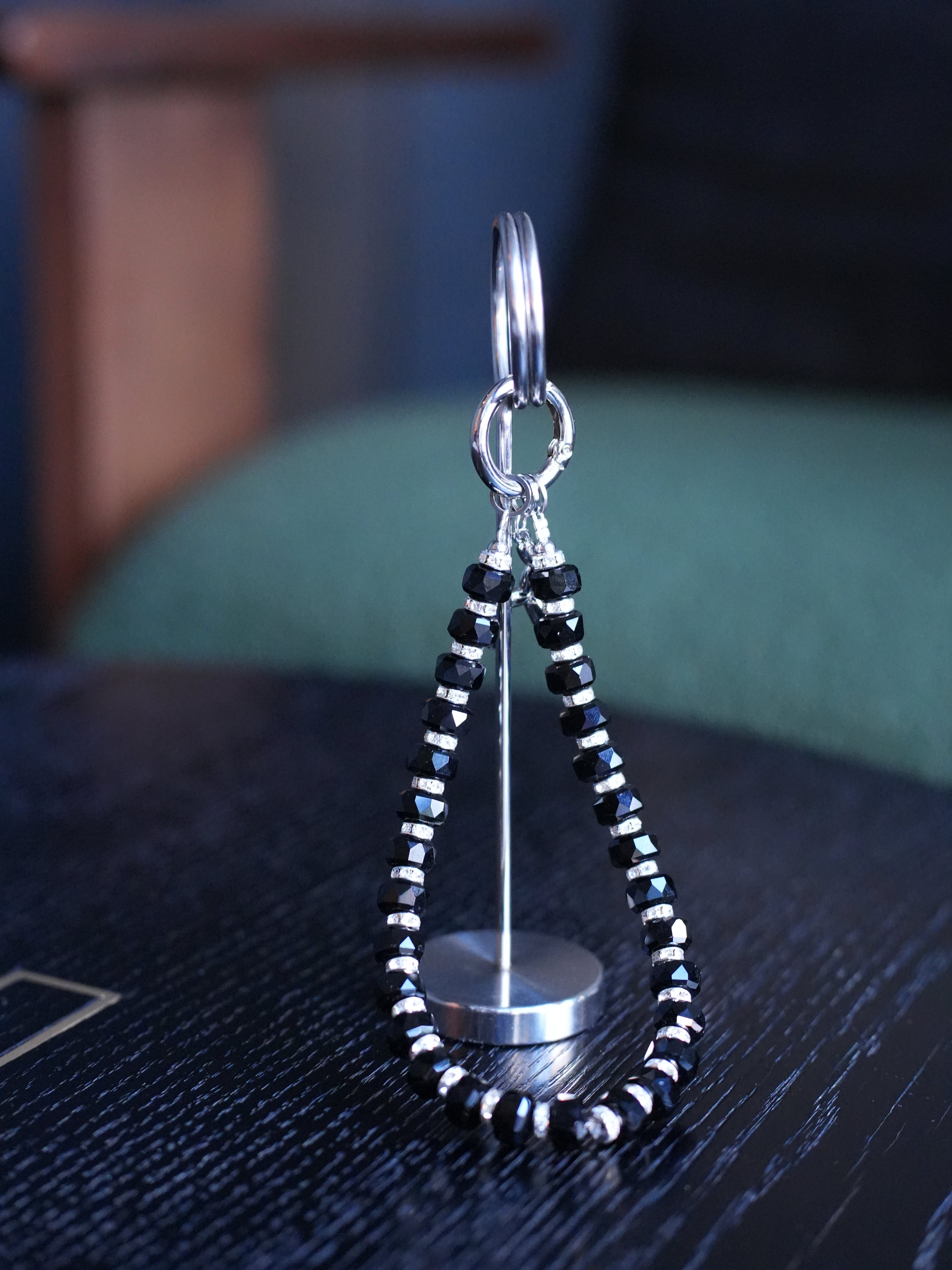 Black Beaded Charm with Silver Detail — Versatile & Elegant Accessory