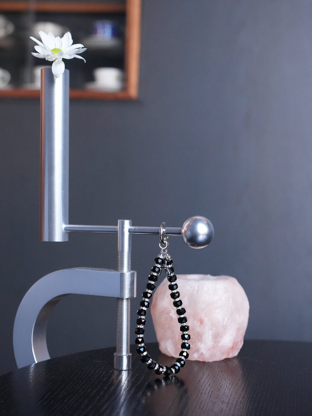 Black Beaded Charm with Silver Detail — Versatile & Elegant Accessory