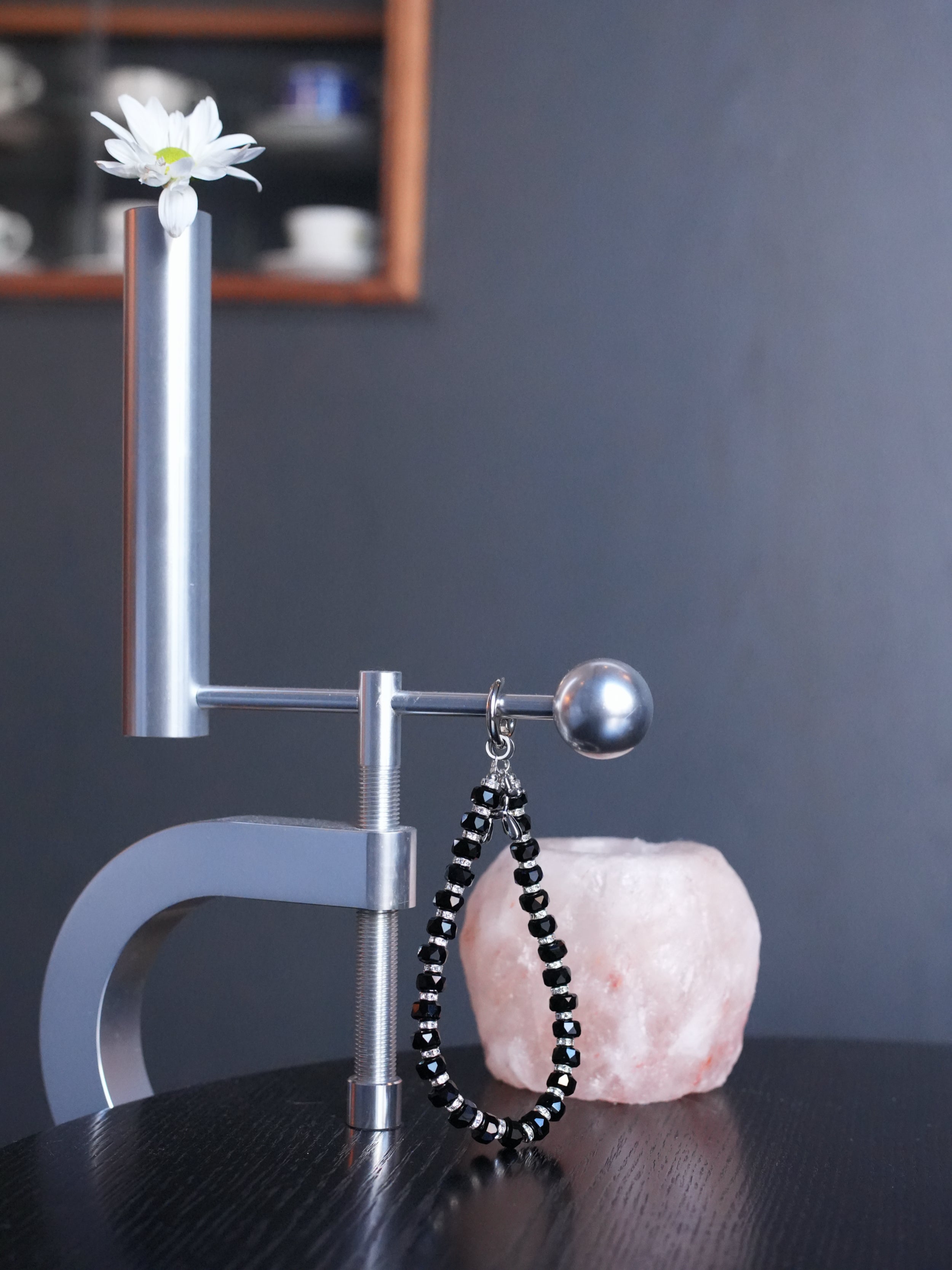 Black Beaded Charm with Silver Detail — Versatile & Elegant Accessory